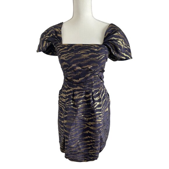 3.1 PHILLIP LIM Purple Gold Puff Sleeve Dress Size 4 - Picture 1 of 6